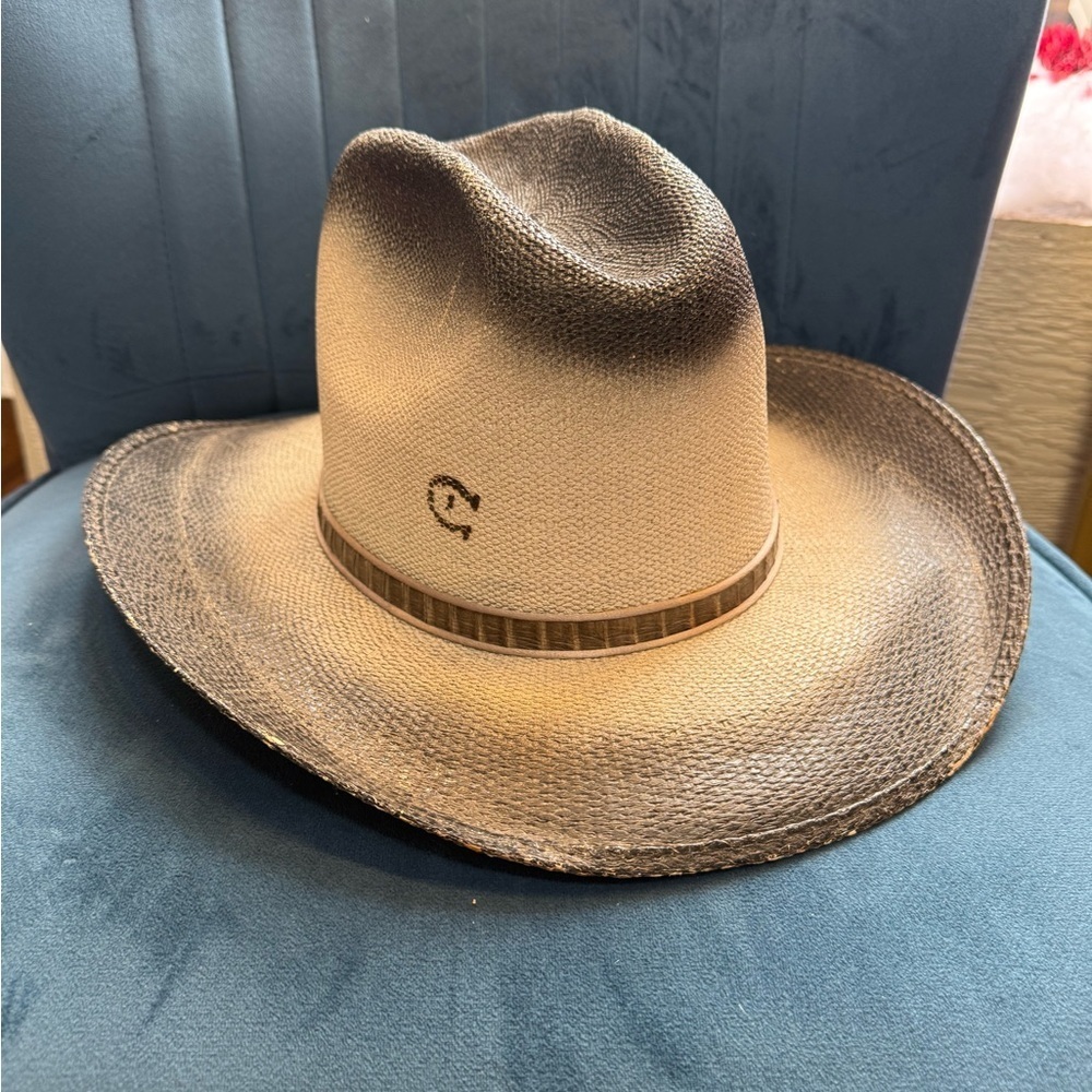 Charlie 1 Horse Straw Western Hat Size 7 3/8 Large Tan Brown Band